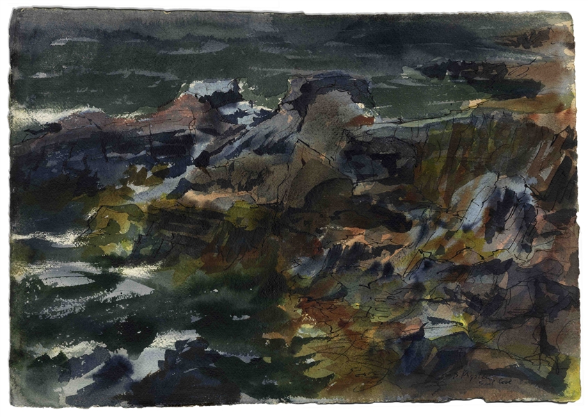 Bernard Krigstein Artwork Entitled Maine Rocks (Seal Cove)-- Large Watercolor Measures 22 x 15